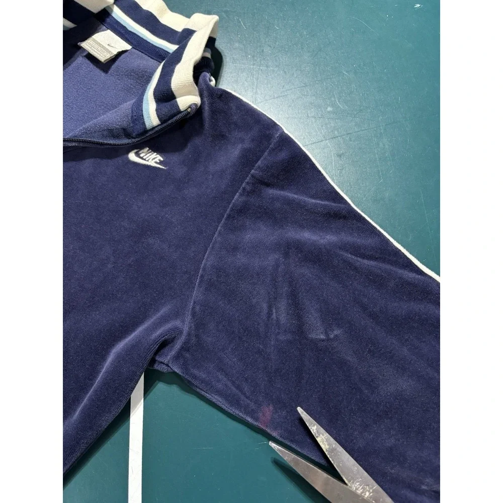 Vintage Nike Velour Tracksuit Womens M Blue Striped Jacket Pants Set Velvet Y2K